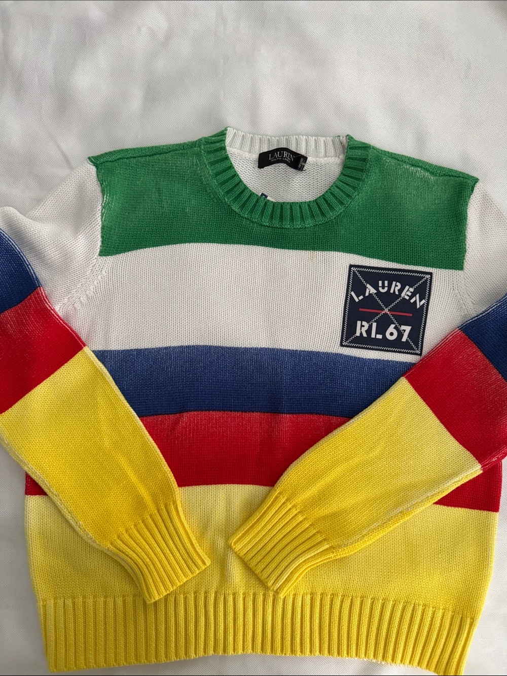 Lauren Ralph Lauren Striped Crewneck Sweater in Green White Blue Red Yellow